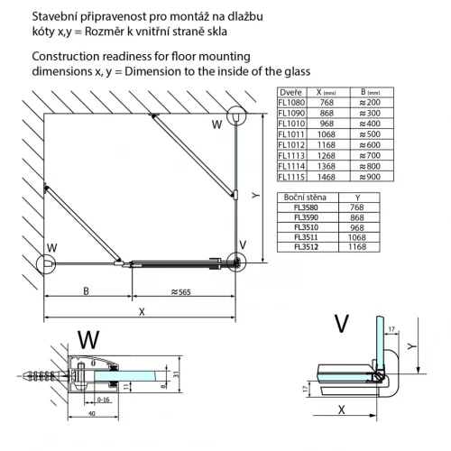 Zuhanyajtó, Sapho POLYSAN FORTIS LINE zuhanyajtó, oldalfalhoz, balos, 1100mm, króm FL1011L
