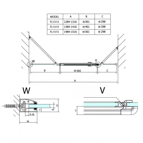 Zuhanyajtó, Sapho POLYSAN FORTIS LINE zuhanyajtó, 3 részes, balos, 1500mm, króm FL1515L