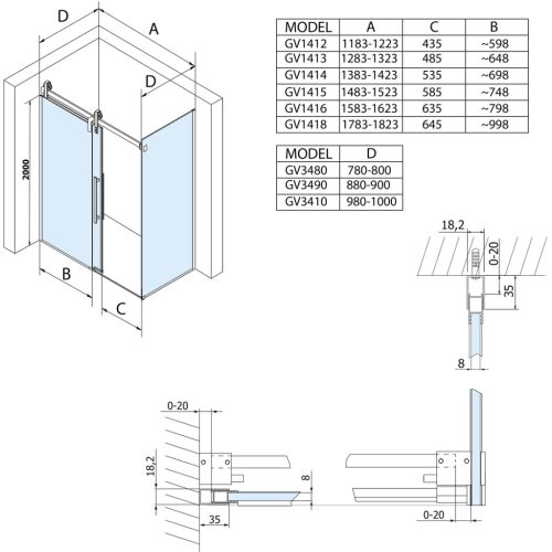 Zuhanyajtó, Sapho GELCO VOLCANO tolóajtó, 1600mm, transzparent, fekete GV1416
