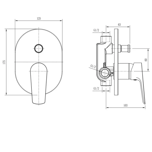 Zuhanycsaptelep, Sapho AQUALINE LOTTA falba süllyesztett zuhanycsaptelep, 2-irányú, fekete LT742B