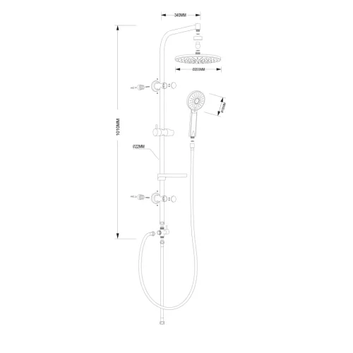 Zuhanyoszlop, Sapho AQUALINE zuhanyoszlop, fejzuhannyal és zuhanyszettel, króm SL420