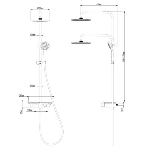 Zuhanyoszlop, Sapho AQUALINE MARCO zuhanyoszlop zuhanyszettel, 800-1150mm, fehér SL100