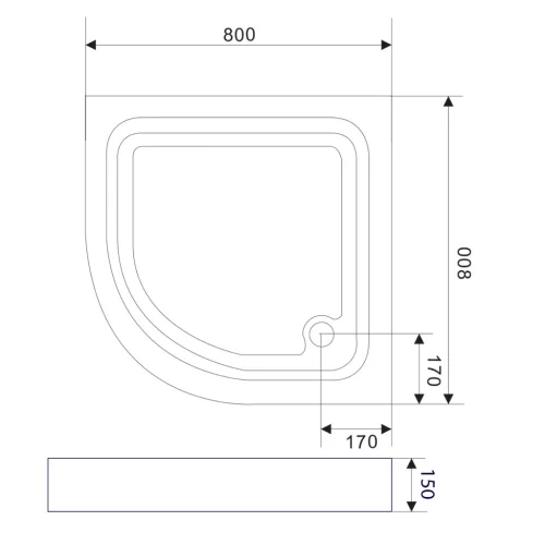 Zuhanytálca, Sapho AQUALINE AMICA íves zuhanytálca, 80x80x15cm, R55 (C80 helyett) BTTR80