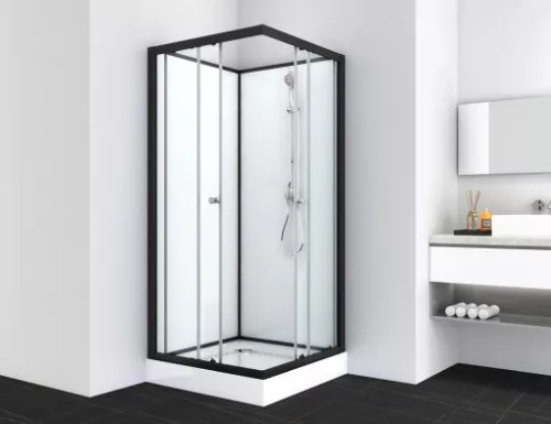 Zuhanykabin, Sanotechnik Uni 1 Szögletes Komplett 80x80 fekete PS14B