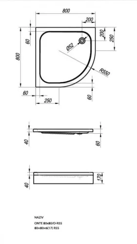 Zuhanytálca, Kolpa San Ontex 80x80 előlap nélkül
