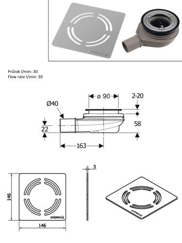 POLYSAN FLEXIA zuhanytálca szifon, DN40 INOX (17731)