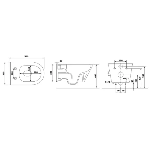 WC, Sapho Avva rimless, fali wc bidézuhannyal, csapteleppel 100315