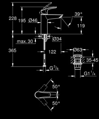 Mosdó csaptelep, Grohe Eurosmart mosdó csaptelep, króm 23923003