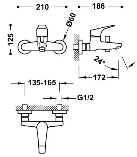 Kádtöltő csaptelep, Tres Canigo kádtöltő csaptelep zuhanyszettel 21717001