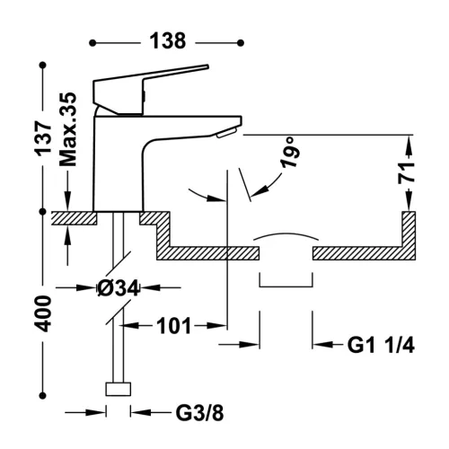 Mosdó csaptelep, Tres Base mosdó csaptelep click-clack leeresztővel 21510303D
