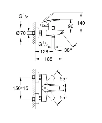 Kádtöltő csaptelep, Grohe Eurosmart kádtöltő csaptelep, fekete 333002433