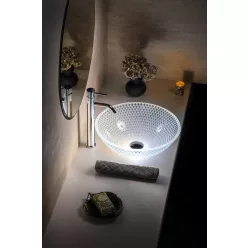   Mosdó, Sapho BEAUTY PUKETA gravírozott üvegmosdó, átm:42cm, transzparent üveg (TY165)