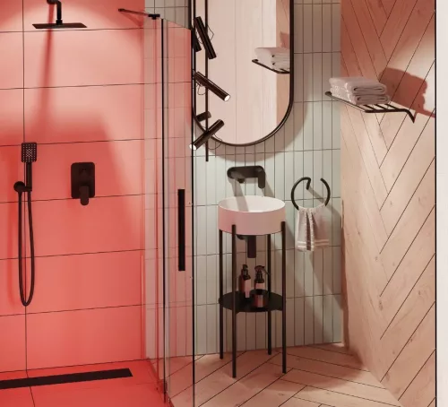 Falba süllyesztett csaptelep, Deante Alpinia zuhanyszett, keverő BOX-al, fekete BXYZNGAM