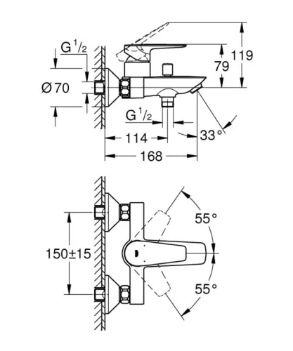 Kádtöltő csaptelep, Grohe BauEdge kádtöltő csaptelep, króm 23604001