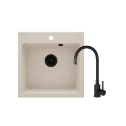   Mosogatótálca, Deante Evora Gránit mosogató csapteleppel, 1 medencés bézs, ZQJN5103