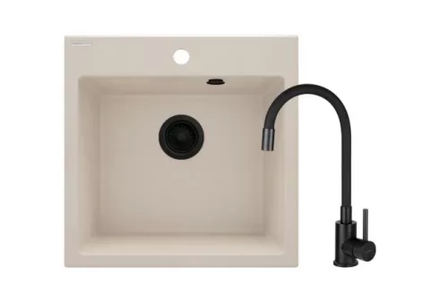 Mosogatótálca, Deante Evora Gránit mosogató csapteleppel, 1 medencés bézs, ZQJN5103