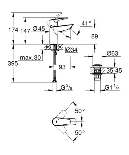 Mosdó csaptelep, Grohe BauEdge mosdó csaptelep, króm 23895001