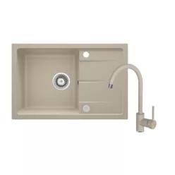   Mosogatótálca, Deante Leda gránit mosogató csapteleppel, 1 medencés csepegtetővel, homok ZRDA7113