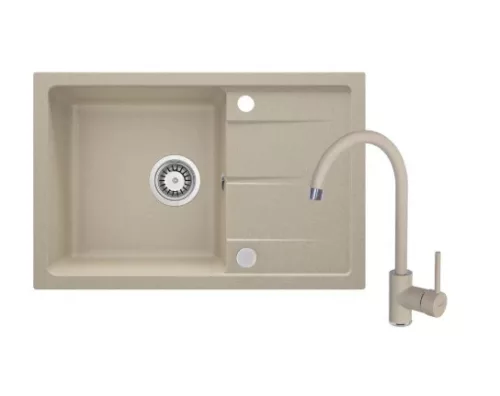 Mosogatótálca, Deante Leda gránit mosogató csapteleppel, 1 medencés csepegtetővel, homok ZRDA7113
