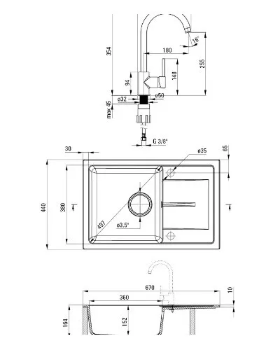 Mosogatótálca, Deante Leda gránit mosogató csapteleppel, 1 medencés csepegtetővel, homok ZRDA7113