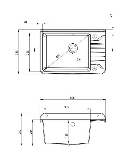 Mosogatótálca, Deante Garden ipari mosogató, 1 medencés - fali, 505 x 350 x 252, szürke ZYT_311A 