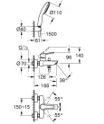 Kádtöltő csaptelep, Grohe Eurosmart kádtöltő Tempesta zuhanyszettel, króm 25276003