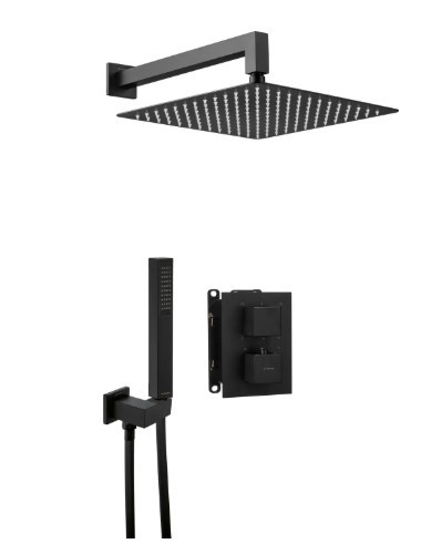 Falba süllyesztett csaptelep, Deante Therm zuhanyszett, termosztatikus BOX-al, fekete BXYZNEAT