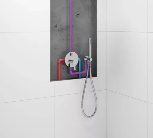 Falba süllyesztett csaptelep, Deante Arnika falsík alatti zuhanyszett, króm NAC_09QP