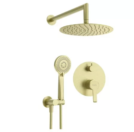 Falba süllyesztett csaptelep, Deante Arnika zuhanyszett, szálcsiszolt arany NAC_R9QP