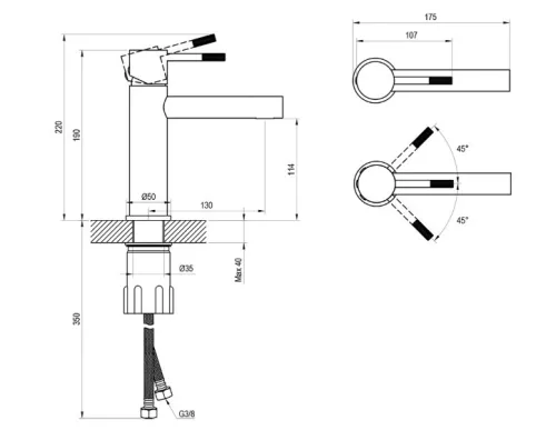 Mosdó csaptelep, Ravak Nox mosdó csaptelep 190 mm, NX 014.30SSB, rozsdamentes acél X070644