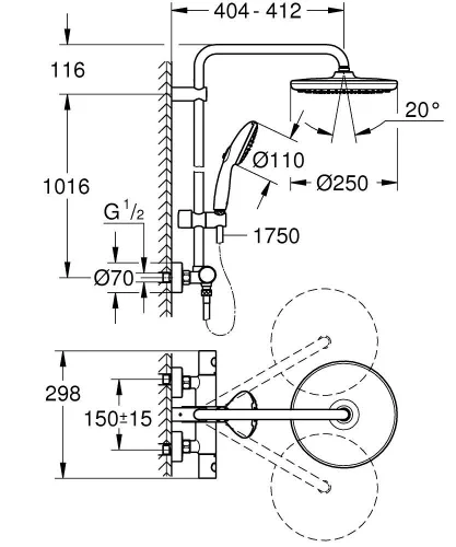 Zuhanyszett, Grohe Tempesta System 250 Termosztátos zuhanyrendszer falra szerelésre 26670001
