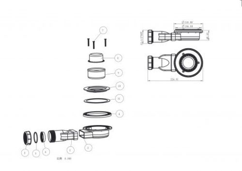 Zuhanytálca szifon, Sanotechnik SLIM zuhanytálca leeresztő, 90 mm TE4004