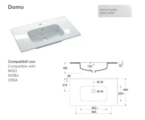 Mosdó, AdattoCasa Domo mosdó 80×46 cm , fehér 5DOMLV1.001