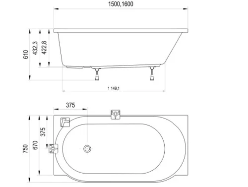 Kád, Ravak ARC 150x75 kád, balos CE61000000