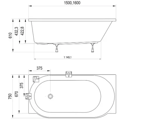 Kád, Ravak ARC 150x75 kád, jobbos CE71000000