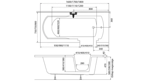 Kád, M-Acryl Héra akadálymentesített 140x70 jobbos