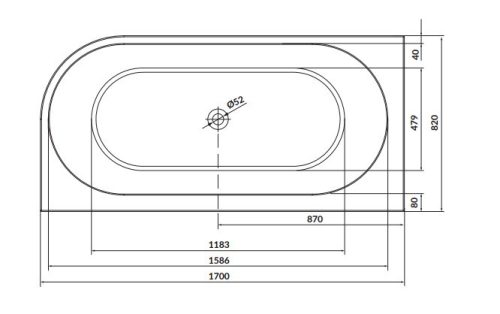 Kád, Cersanit CREA 170X82 SZABADON ÁLLÓ KÁD (BACK-TO-WALL / SAROKBA HELYEZHETŐ KIVITEL) - BALOS