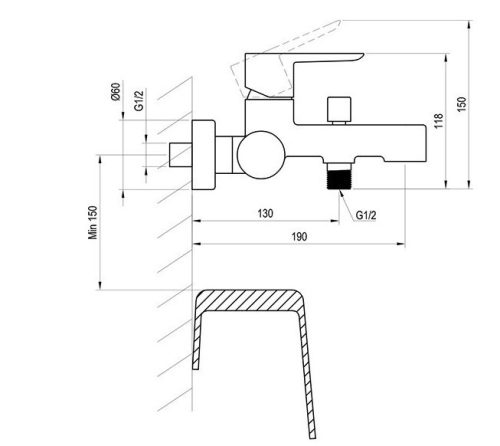 Kádtöltő csaptelep, Ravak Puri PU 022.01/150 Kád csaptelep, váltóval, 150 mm X070169