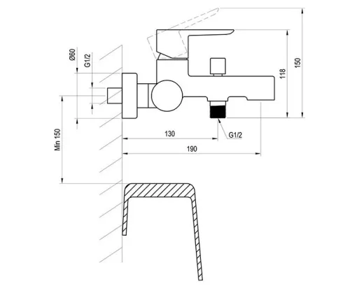Kádtöltő csaptelep, Ravak Puri PU 022.21/150 Kád csaptelep, 150 mm, fekete X070192