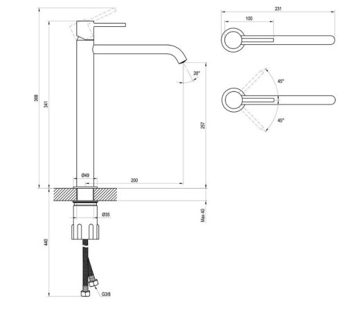 Mosdó csaptelep, Ravak Espirit ES 015.00CR Álló mosdó csaptelep 340 mm, leeresztő nélkül X070194