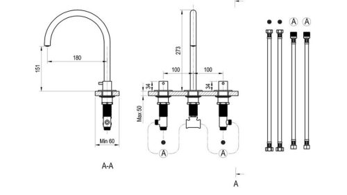 Mosdó csaptelep, Ravak Espirit ES 018.00CR Álló mosdó csaptelep, 3 furatos 270 mm, leeresztő nélk