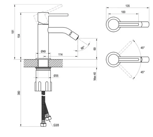 Bidé csaptelep, Ravak Espirit ES 056.00CR Álló bidé csaptelep 180 mm, leeresztő nélkül X070201