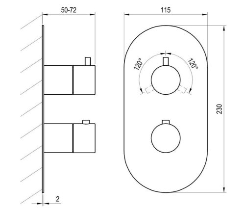 Falba süllyesztett csaptelep, Ravak Espirit ES 067.00CR.O3.RB07C Termosztátos falba süllyesztett