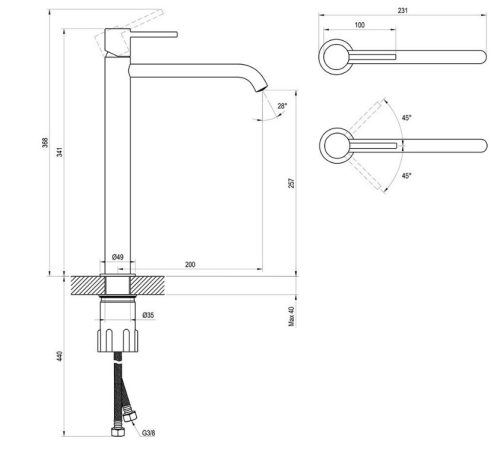 Mosdó csaptelep, Ravak Espirit ES 015.10WV Álló mosdó csaptelep 340 mm, leeresztő nélkül X070237