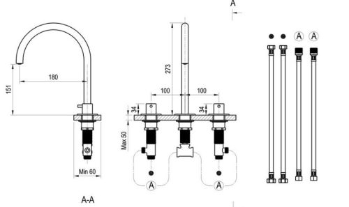 Mosdó csaptelep, Ravak Espirit ES 018.10WV Álló mosdó csaptelep, 3 furatos 270 mm, leeresztő nélk