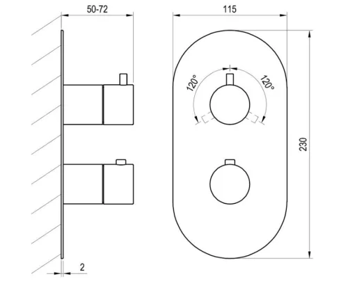 Falba süllyesztett csaptelep, Ravak Espirit ES 067.10WV.O3.RB07C Termosztátos falba süllyesztett