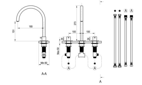 Mosdó csaptelep, Ravak Espirit ES 018.20BLM Álló mosdó csaptelep, 3 furatos 270 mm, leeresztő nél