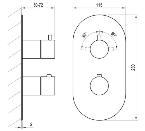 Falba süllyesztett csaptelep, Ravak Espirit ES 063.20BLM.O2.RB07C Falba süllyesztett termosztátos