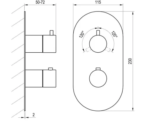 Falba süllyesztett csaptelep, Ravak Espirit ES 067.20BLM.O3.RB07C Termosztátos falba süllyesztett