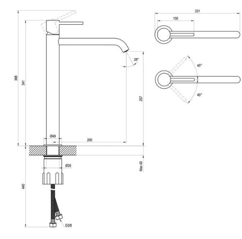 Mosdó csaptelep, Ravak Espirit ES 015.20GB Álló mosdó csaptelep 340 mm, leeresztő nélkül X070311